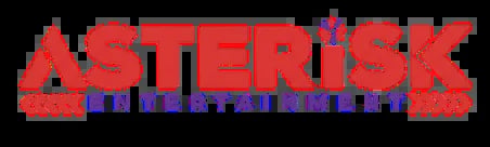Asterisk game logo with red pixelated text and blue subtitle on dark background