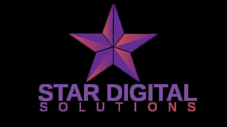 Star Digital Solutions logo featuring a purple and pink gradient star with text on black background