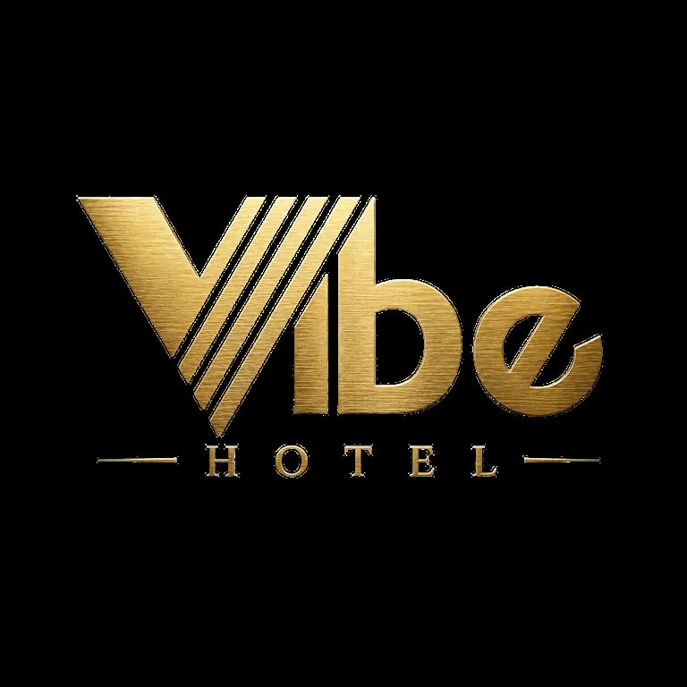 Vibe Hotel logo featuring gold stylized letters on black background